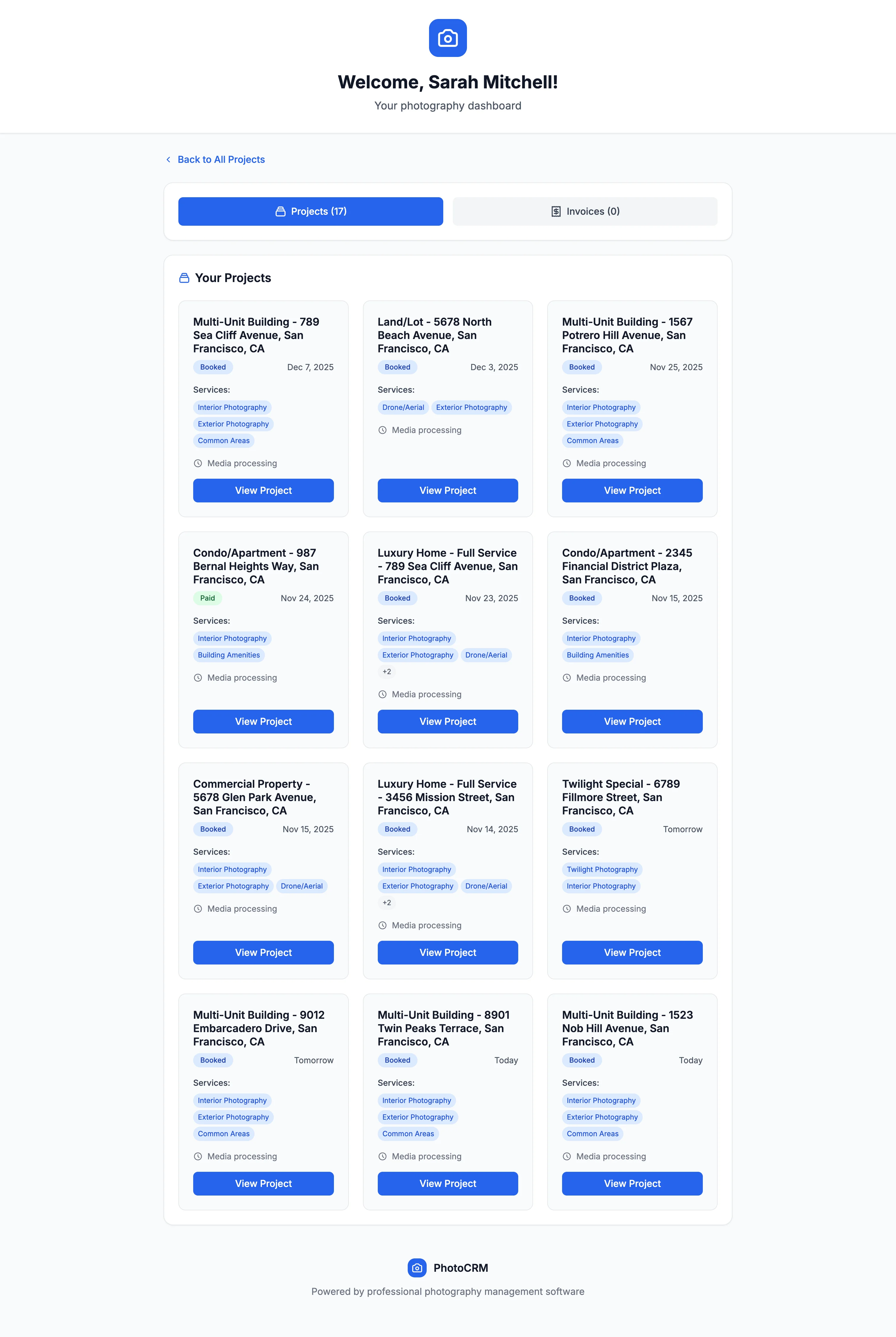 PhotoCRM Client Portal Screenshot